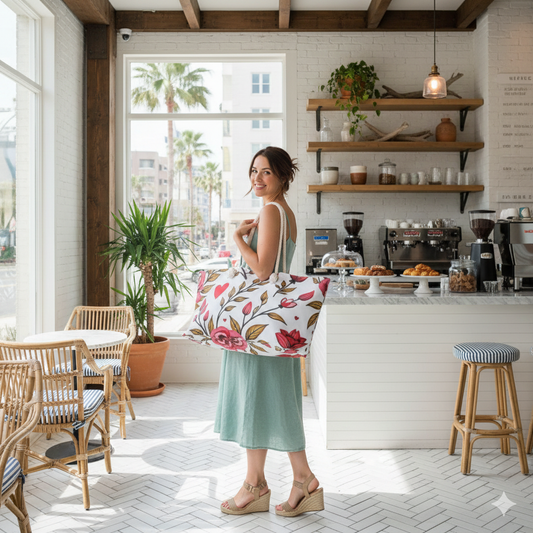 Floral Heart Pattern Weekender | Romantic Doodle Travel Tote | Busy Mom Bag | Mother Gift - AURABAGS SHOP