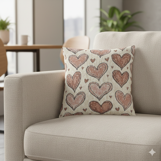 Pink Heart Pattern Woven Pillow | Boho Valentine Decorative Throw - AURABAGS SHOP