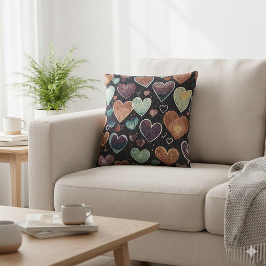 Pastel Heart Pattern Woven Pillow | Heart Throw Pillow, Boho Home Decor - AURABAGS SHOP