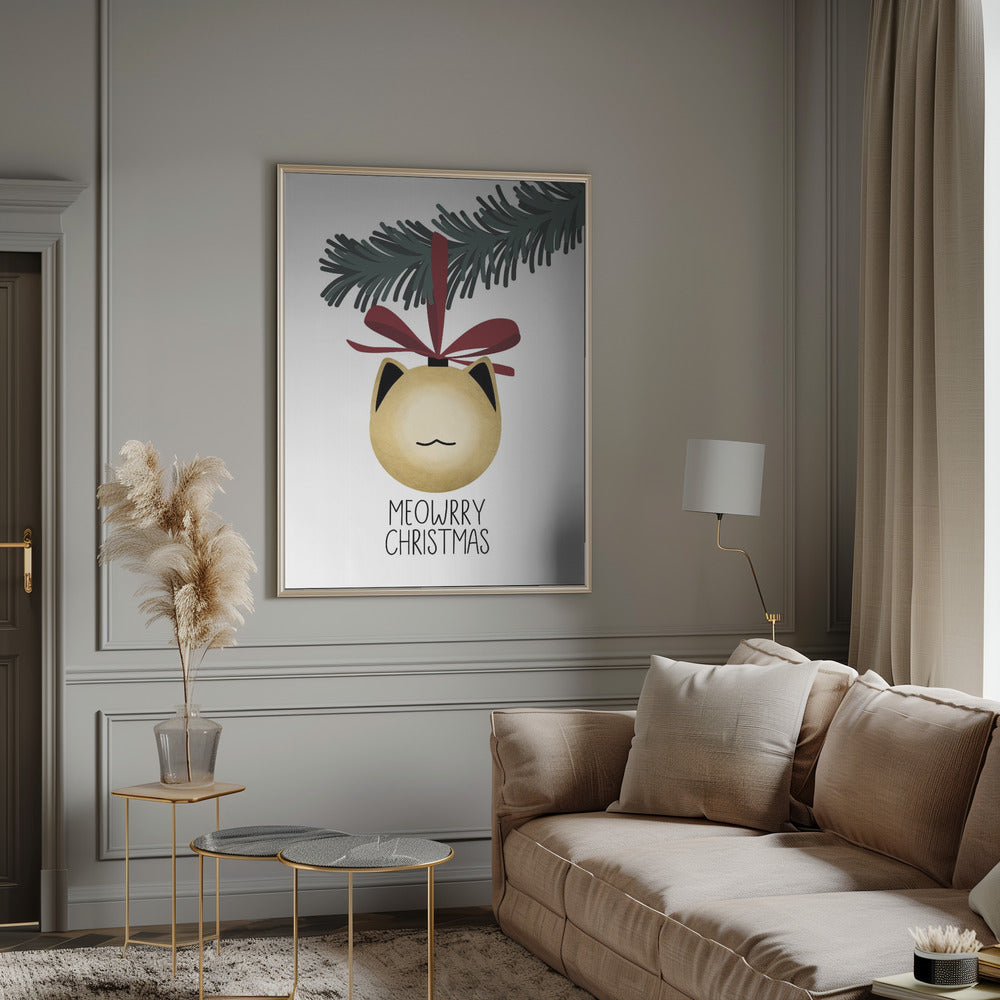 Wandbild „Meowrry Christmas“-Christbaumkugel (gold, weiß)