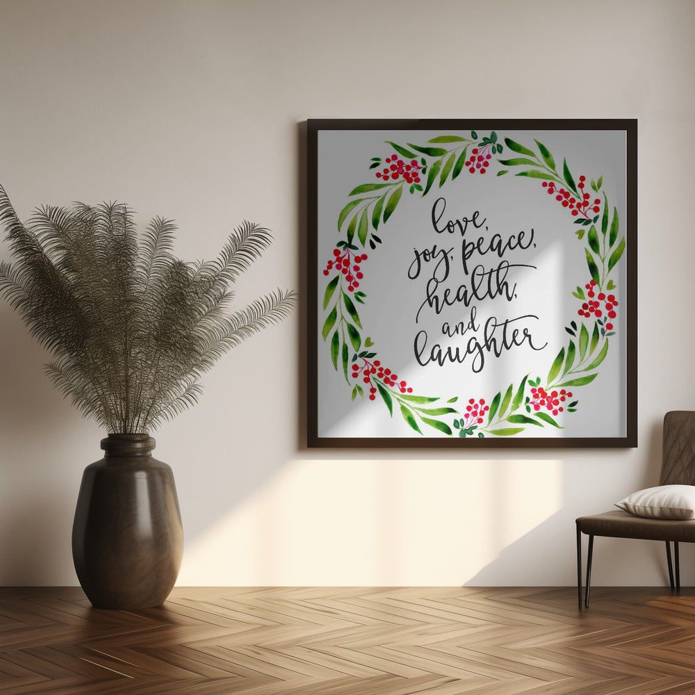 Wandbild Aquarellkranz mit Weihnachtswünschen