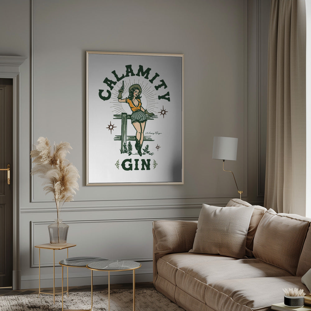 Wandbild Katastrophe Gin Lustig Retro Western Cowgirl