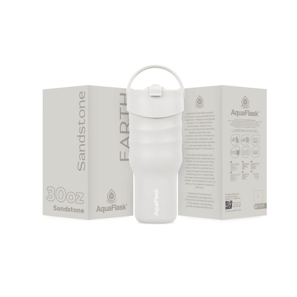 AquaFlask Earth Collection 30oz Isolierter Edelstahlbecher mit Griff – Heiß 12 Std. / Kalt 24 Std., Auslaufsicher & Langlebig