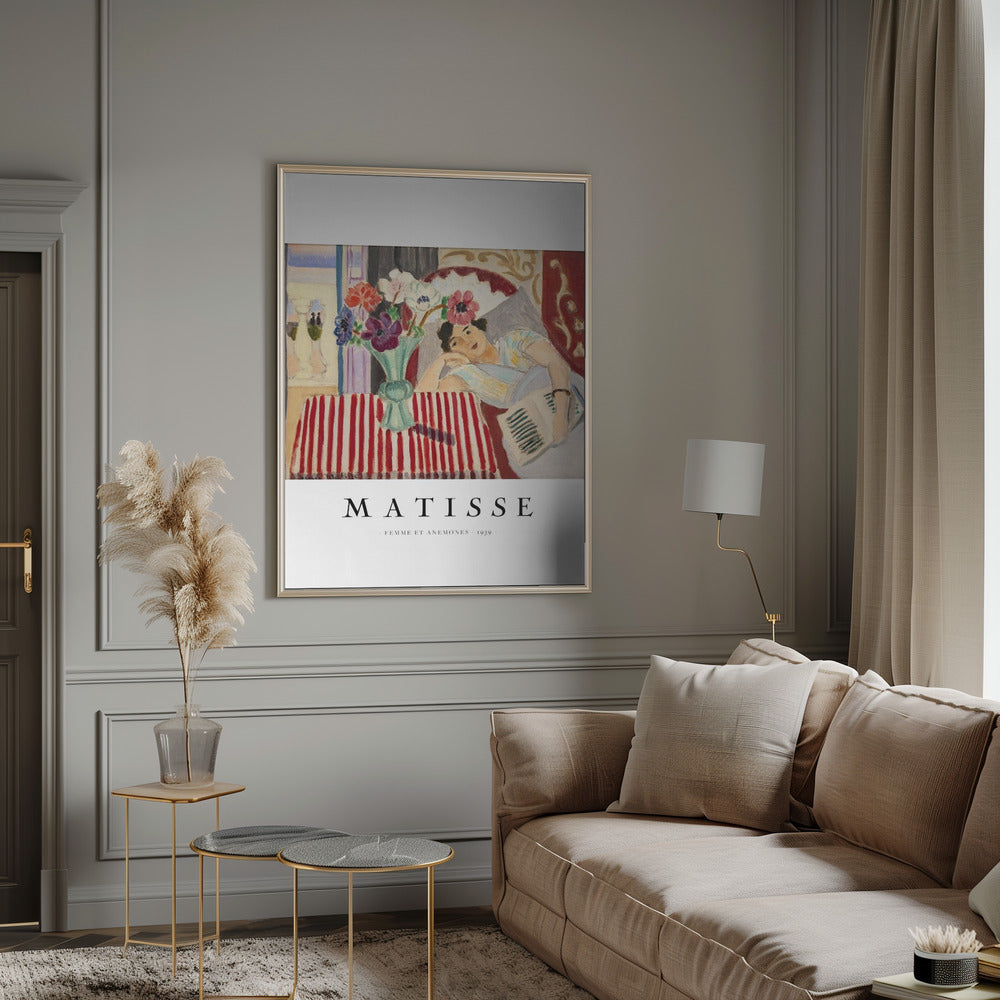 Wandbild Frau und Anemonen