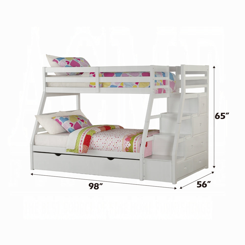 Mojo Etagenbett Twin/Full mit ausziehbarem Bett & Stauraum – Weiß