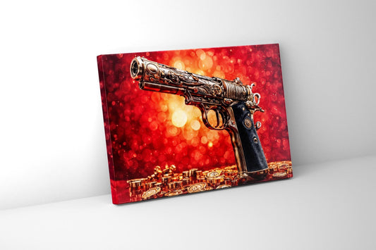 Wandkunst – Gewehr & Geld – Leinwanddruck – Pop Art