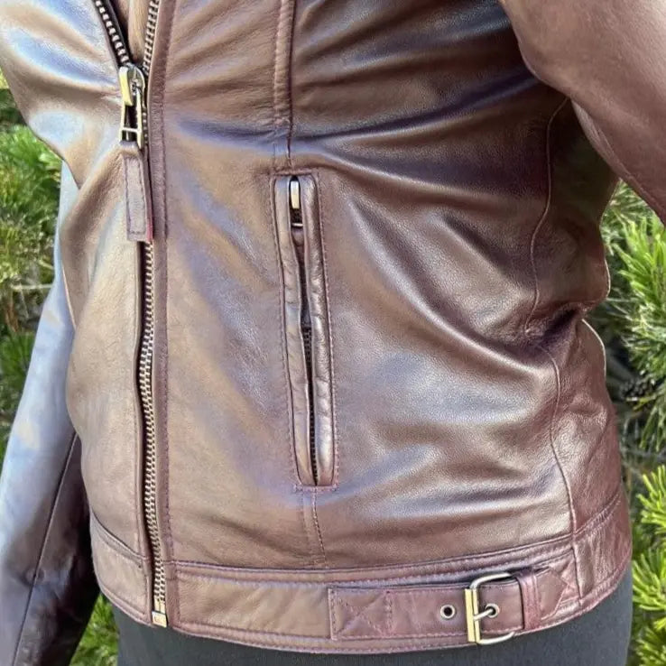 BOL Women's Leather Biker Style Jacket | Asymmetrical Outerwear