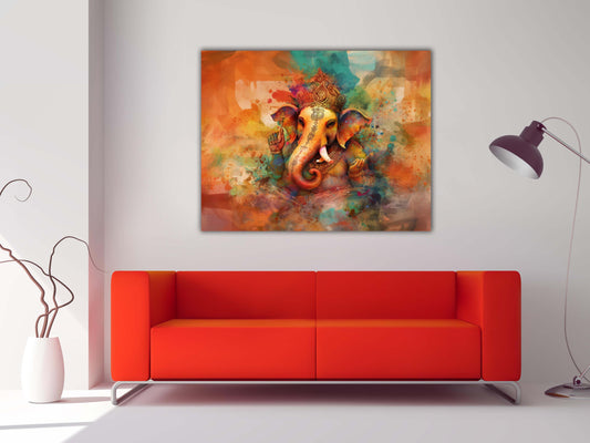 Wandkunst-Ganesh-Leinwand-Indische Kunst-Spirituelle Wanddekoration