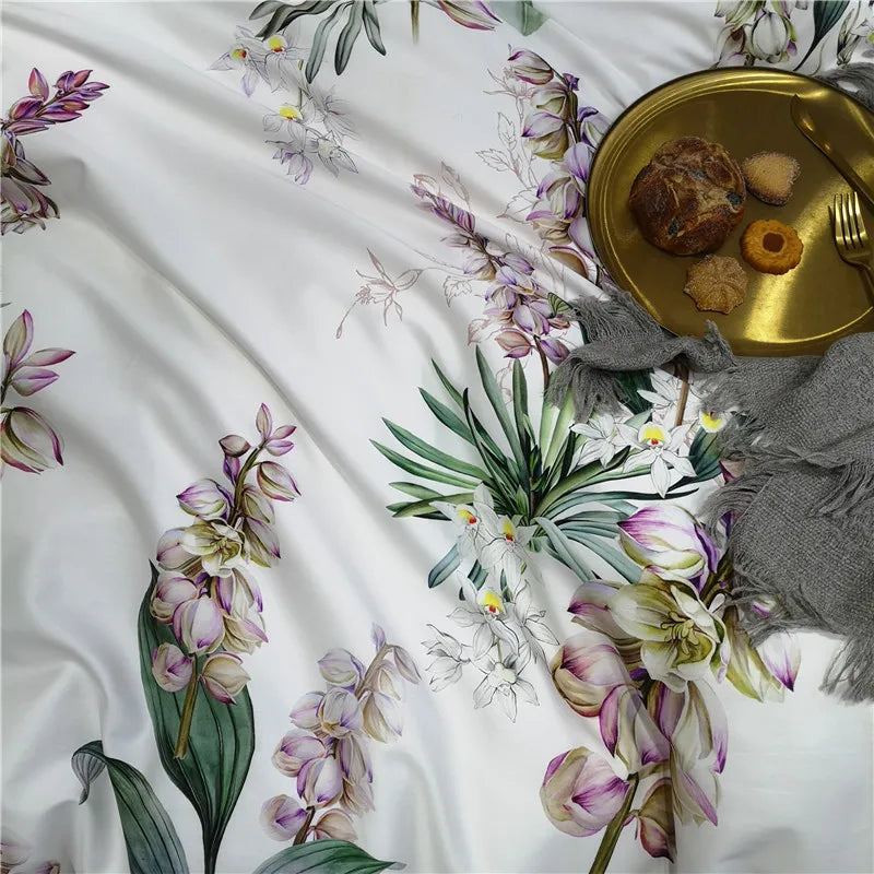 Bettwäsche-Set Eden 600 TC aus Baumwolle mit Blumenmuster - Weiß/Flieder