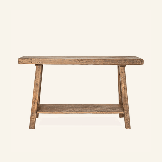 Console artisan en teck recyclé avec tablette