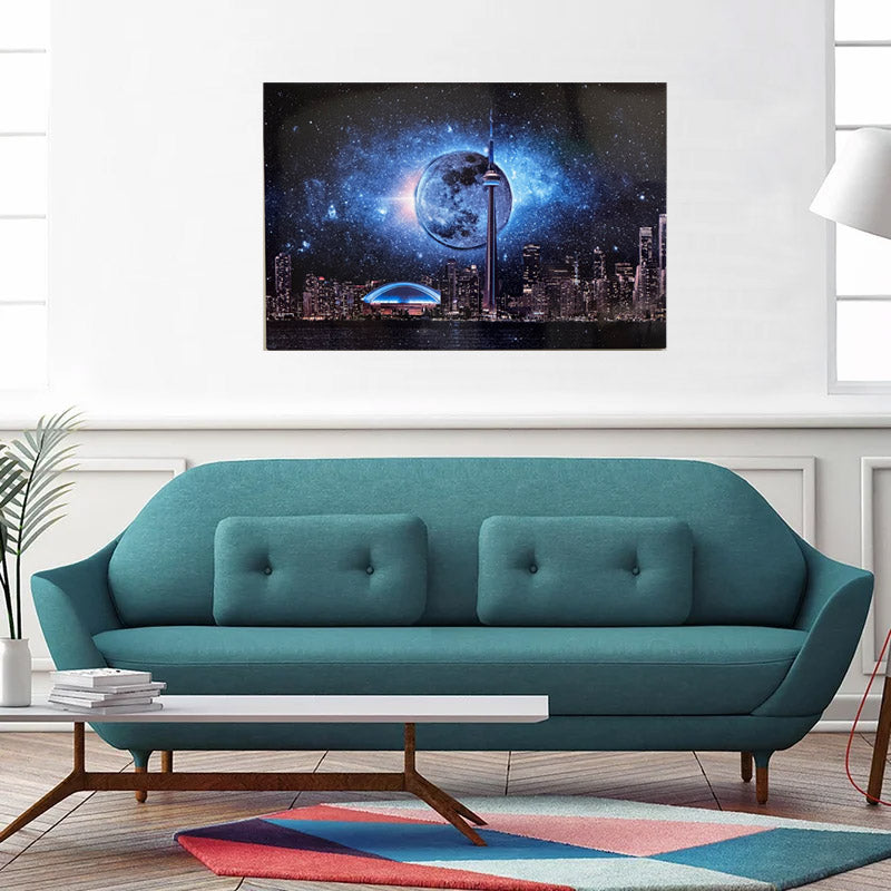 Wandkunst-Metall-Aluminiumdruck-Toronto, dunkler Mond mit CN Tower-Limitierte Edition
