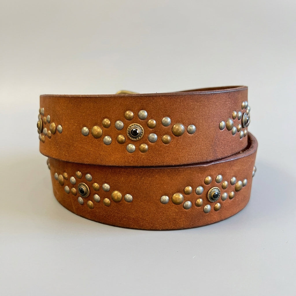 Women's Full Grain Leather Belt with Ornamental Stud Pattern