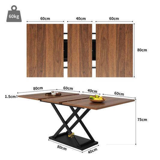 5-Piece Extendable Dining Set for 4 – 160 × 80 × 75 cm Walnut Table with Black Velvet Chairs (Germany Delivery Only)
