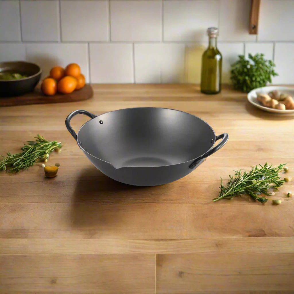 Yoshikawa Cook-Pal Ren Series Guangdong Wok 36 cm – Nitrierter Carbonstahl, runder Boden