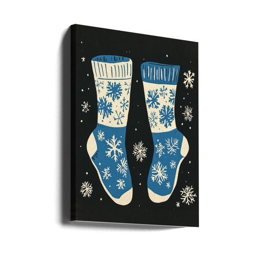 Wandbild Vintage Socken Strickwaren Blau Auf Schwarz Leinwandbild