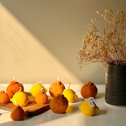 Zitronenförmige Sojawachskerze: Vegane Minimalistische Dekoration