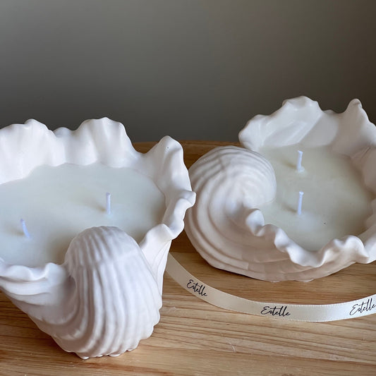 Muschelsojawachskerze | Jesmonite-Gefäß, handgemacht