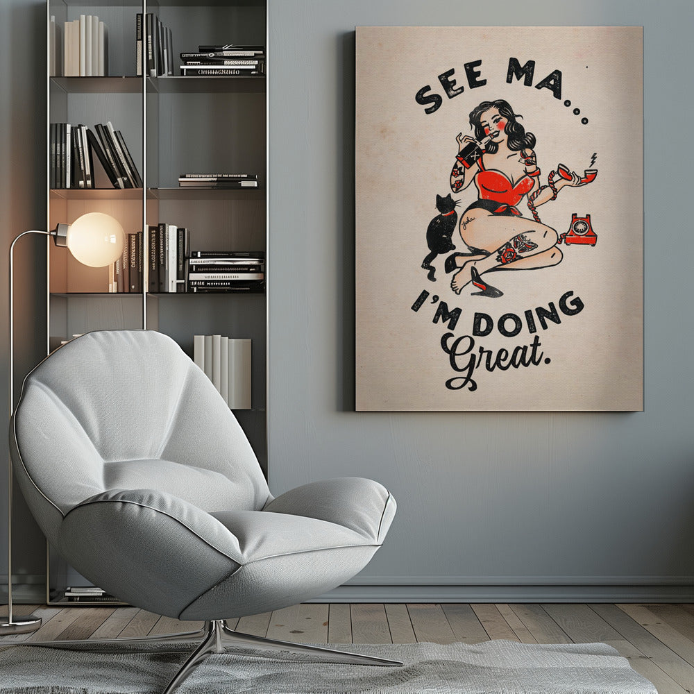 Wandkunst Siehe Ma Poster Lustige Vintage Pin-up Girl & Katze
