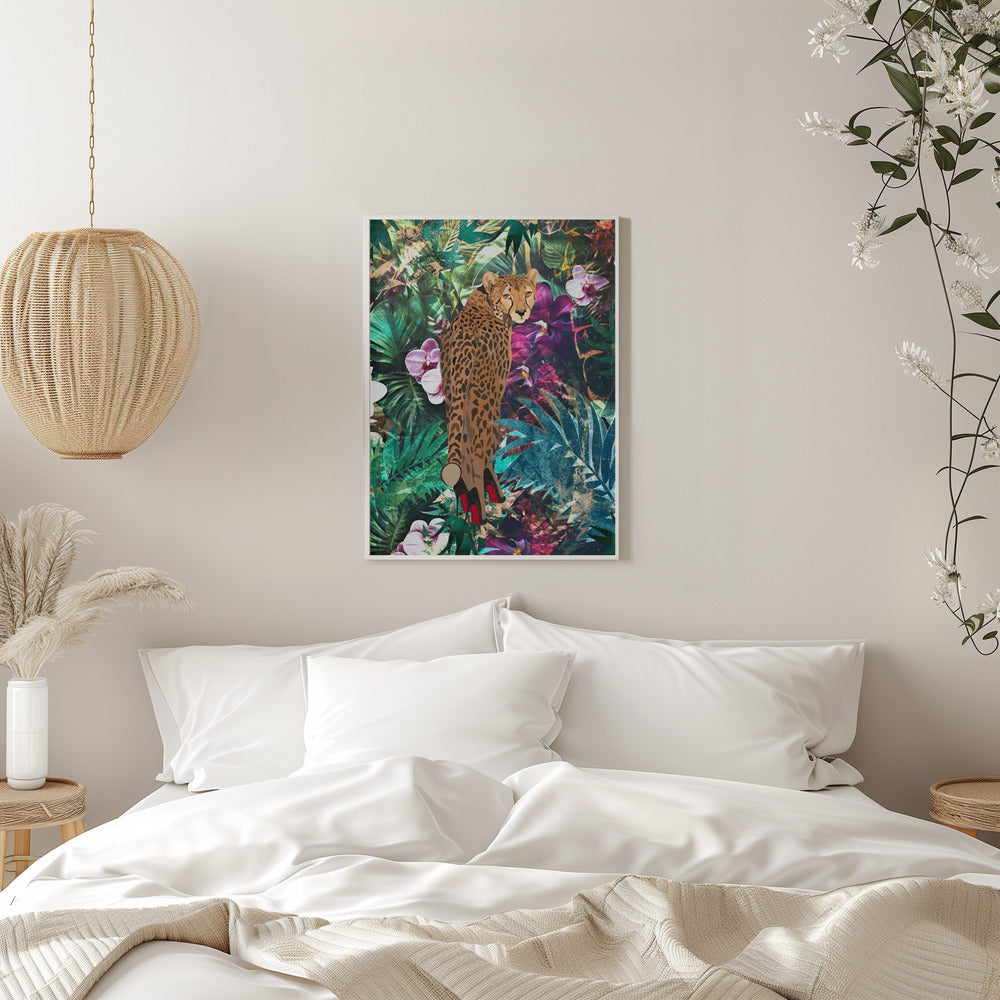 Wandkunst Tropisch Floral Dschungel - Gepard in High Heels