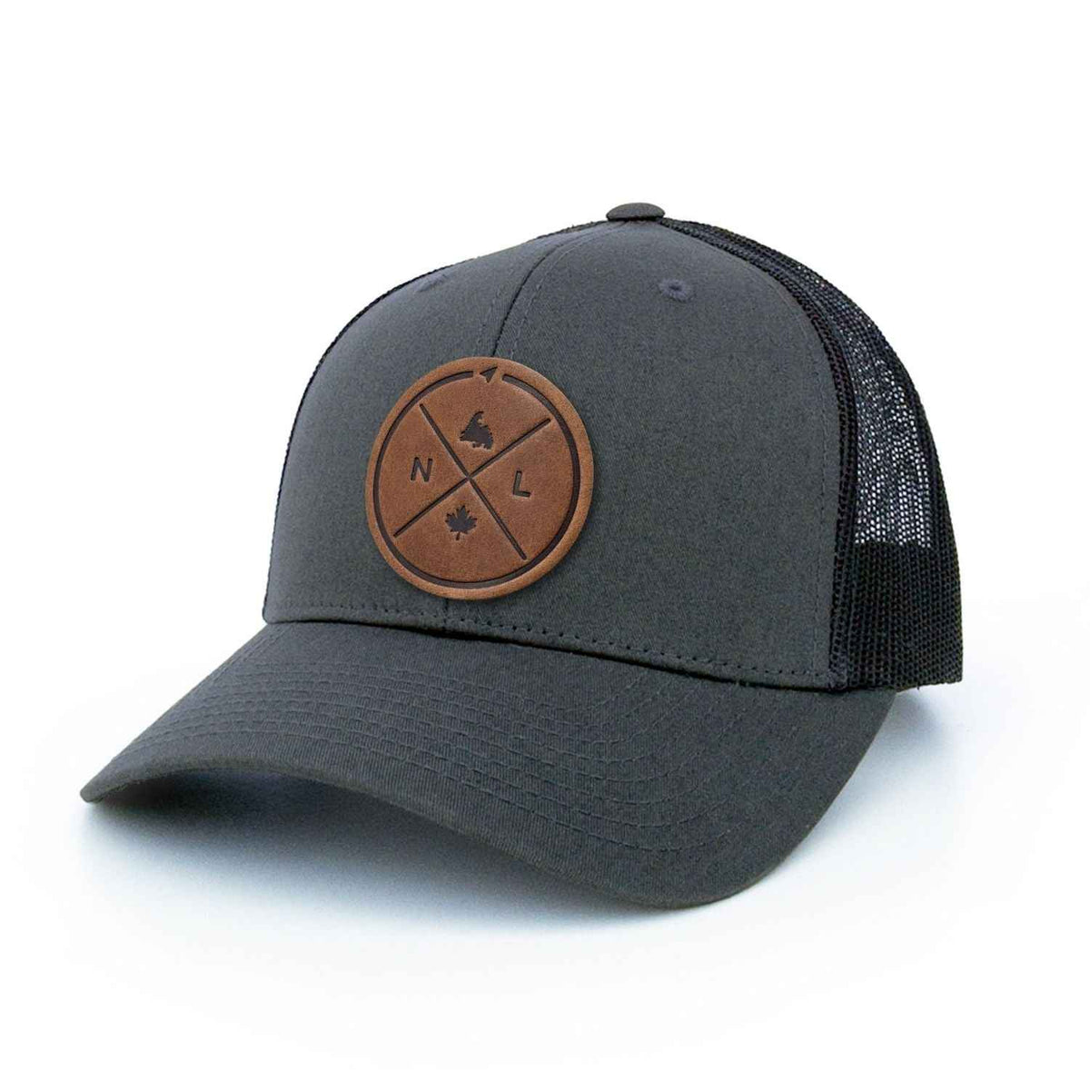 Newfoundland Compass Leather Patch Trucker Hat