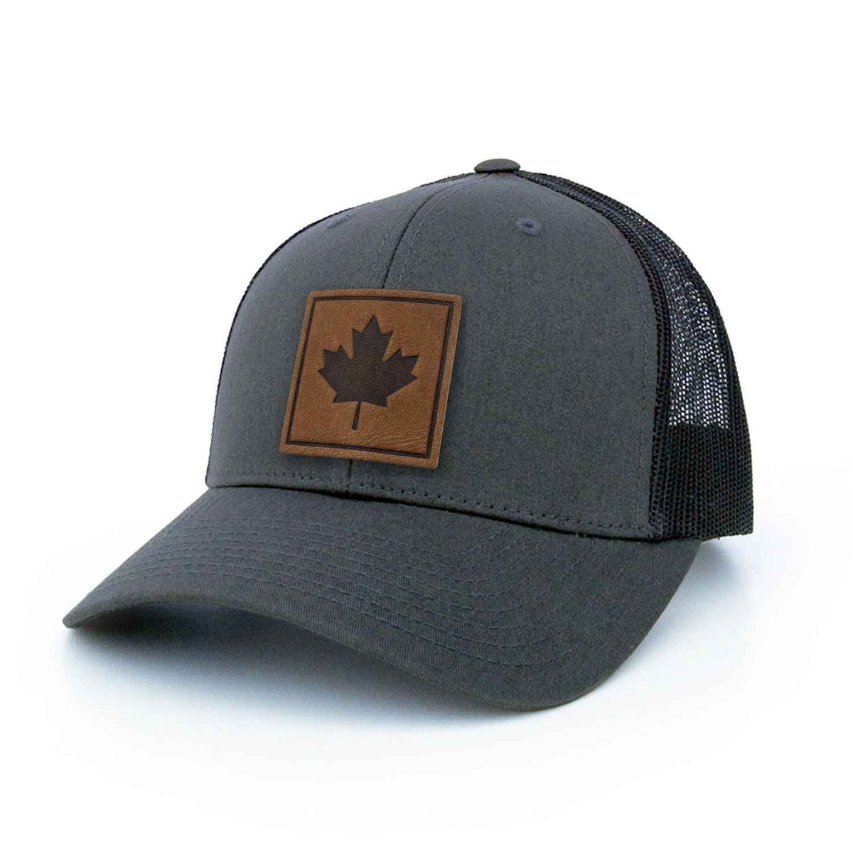 Maple Leaf Leather Patch Trucker Hat Square