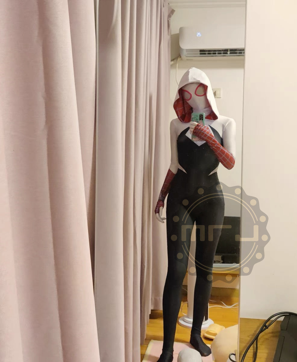 Super Hero Spider Gwen Cosplay Full Bodysuit Halloween Costume Zentai