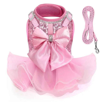 Princess Sequin Tutu Dog Harness Dress | Dog Harness Dress
