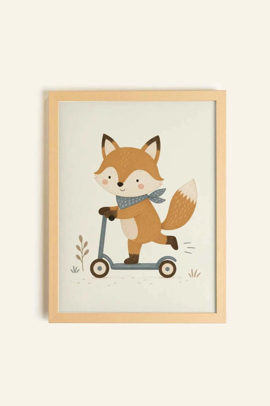 HAPPY FOX, Oeuvre sur toile rigide, encadré Naturel Clair (collective)