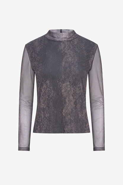 Women's Printed Mesh-Knit Mock-Neck Top