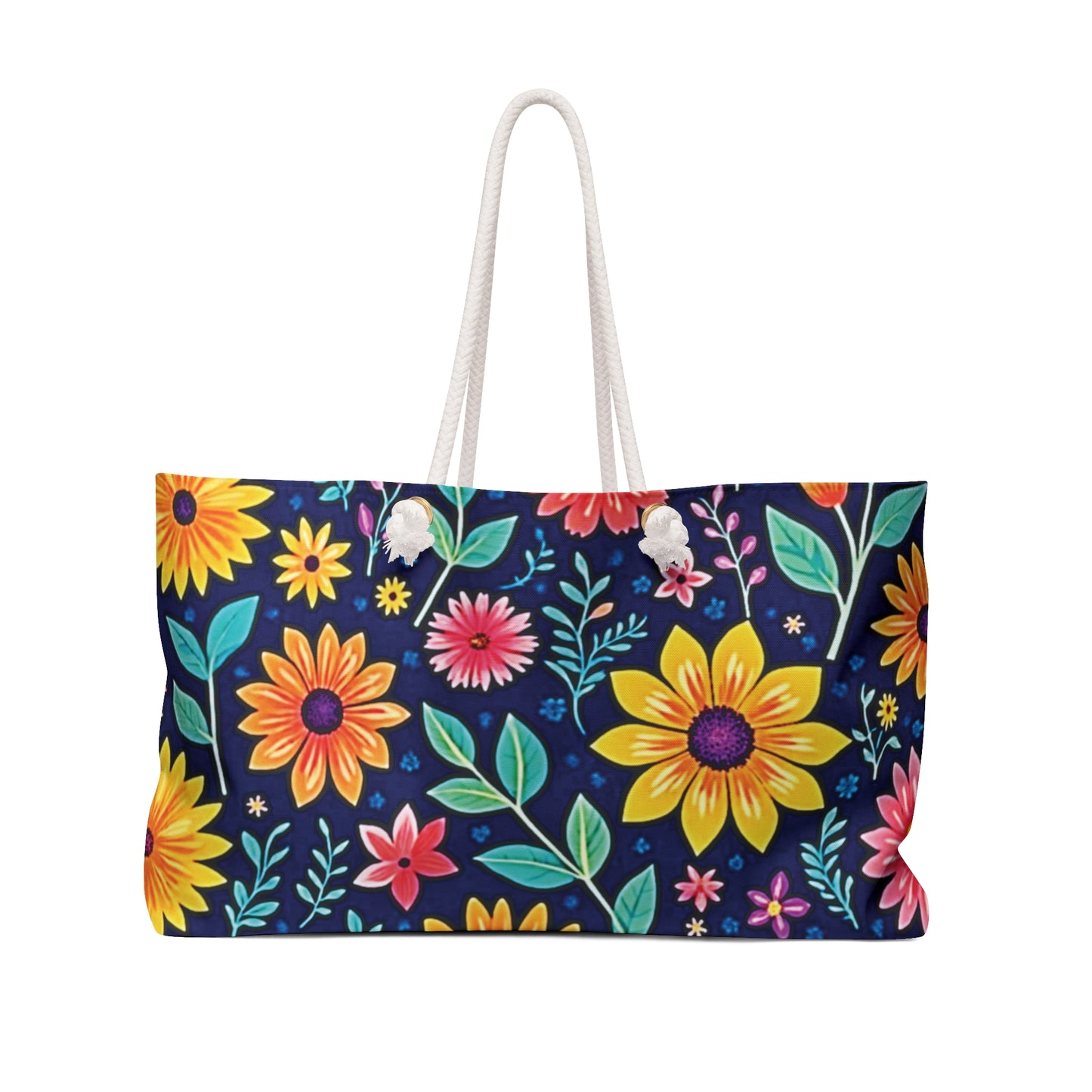 Florale Weekender-Tasche — Lebendige marineblaue Blumentasche für Reisen
