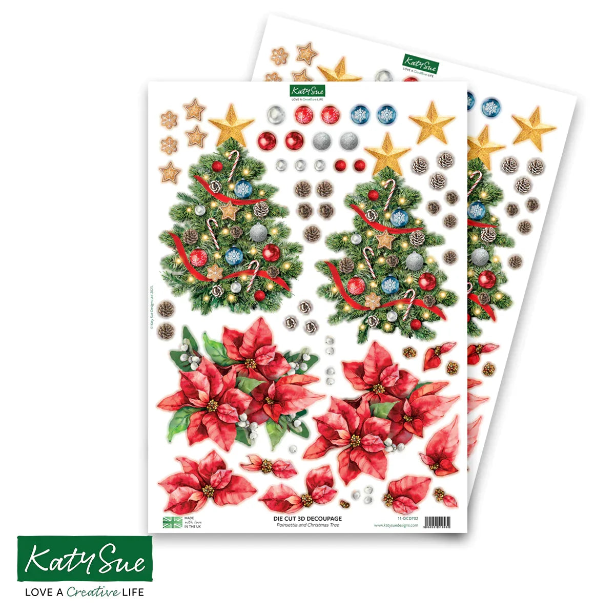 Die Cut Decoupage – Poinsettia and Christmas Tree (Pack Of 4)