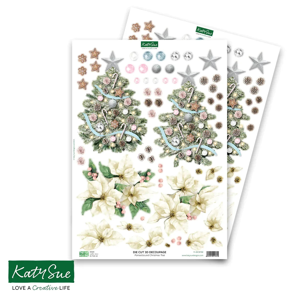 Die Cut Decoupage – Poinsettia and Christmas Tree (Pack Of 4)