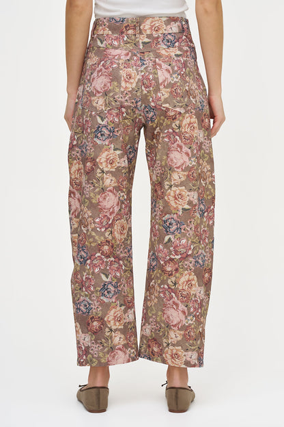 Women's Printed Woven Barrel-Leg Zip-Up Pants with Side & Back Pockets