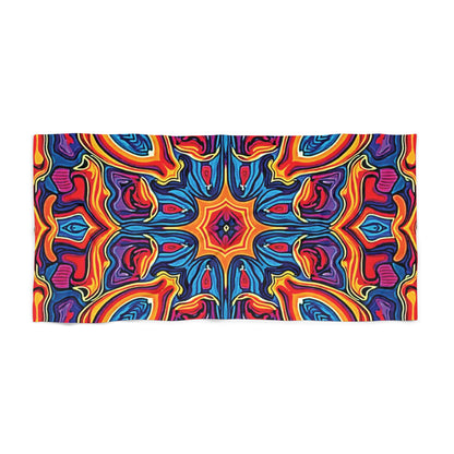 Vibrant Kaleidoscope Beach Towel — Colorful Retro Mandala Pattern