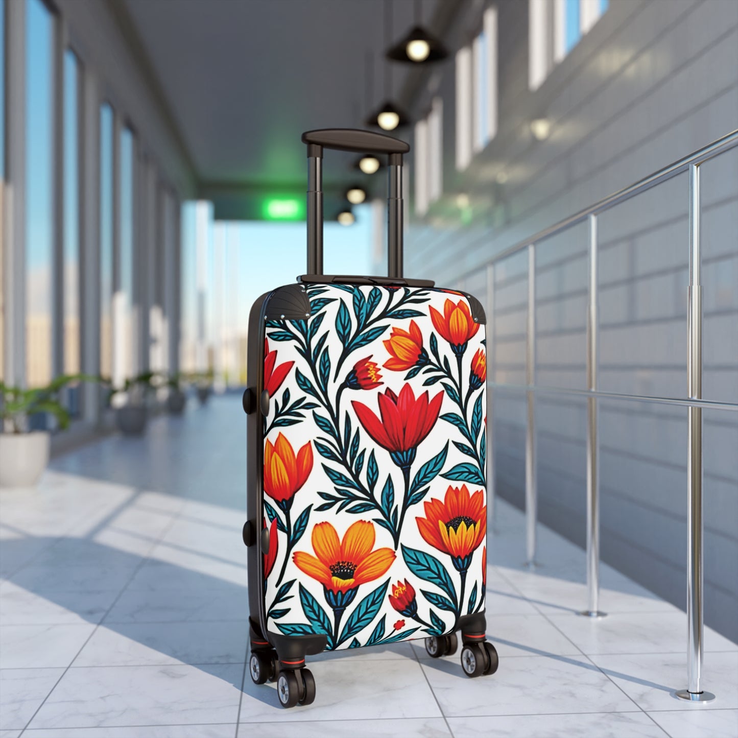 Blumenkoffer – Handgepäck mit kräftigem rot-orangem Tulpenmuster
