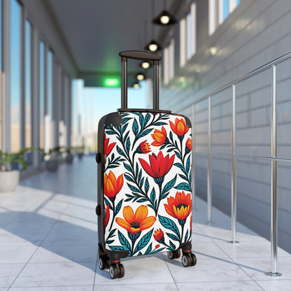 Blumenkoffer – Handgepäck mit kräftigem rot-orangem Tulpenmuster
