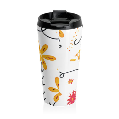 Floral Doodle Stainless Steel Travel Mug — Bright Hand-Drawn Flowers - AURABAGS SHOP