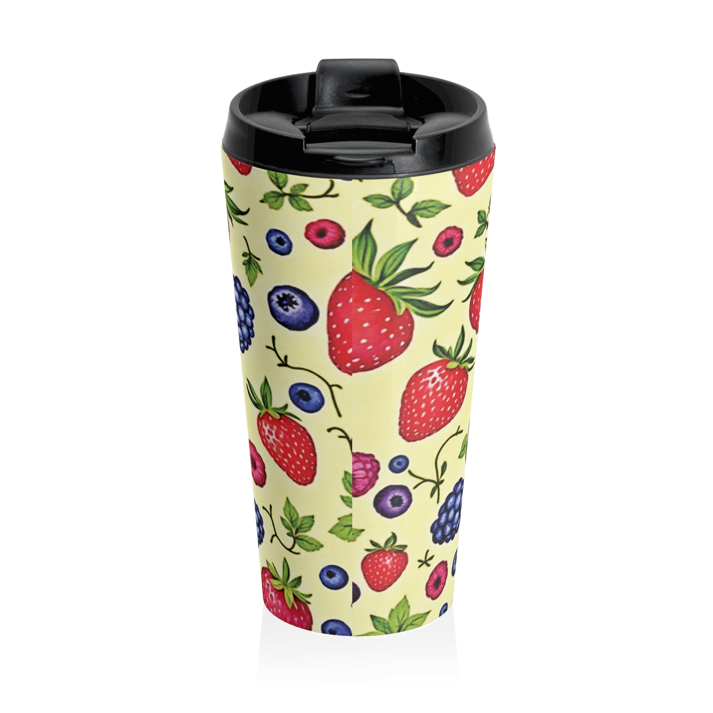 Strawberry & Berry Pattern Stainless Steel Travel Mug — Insulated Fruit Print Tumbler - AURABAGS SHOP