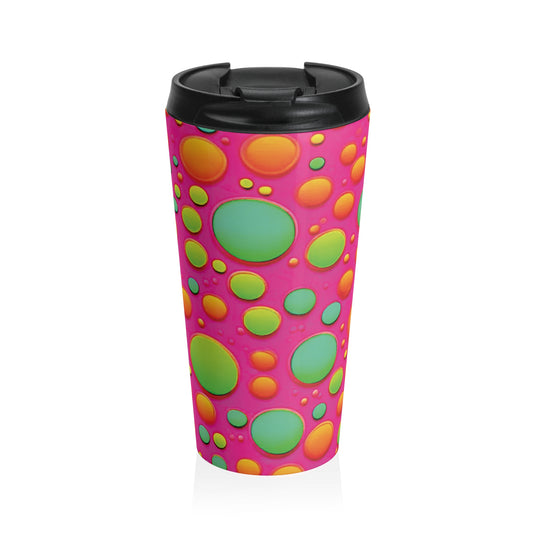 Colorful Bubble Pattern Travel Mug — Bright Pink Neon Insulated Tumbler - AURABAGS SHOP