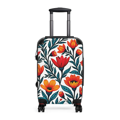 Blumenkoffer – Handgepäck mit kräftigem rot-orangem Tulpenmuster