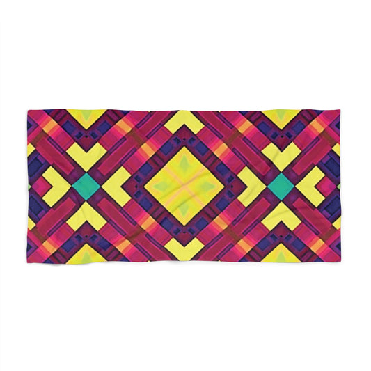 Vibrant Geometric Beach Towel — Neon Diamond Pattern