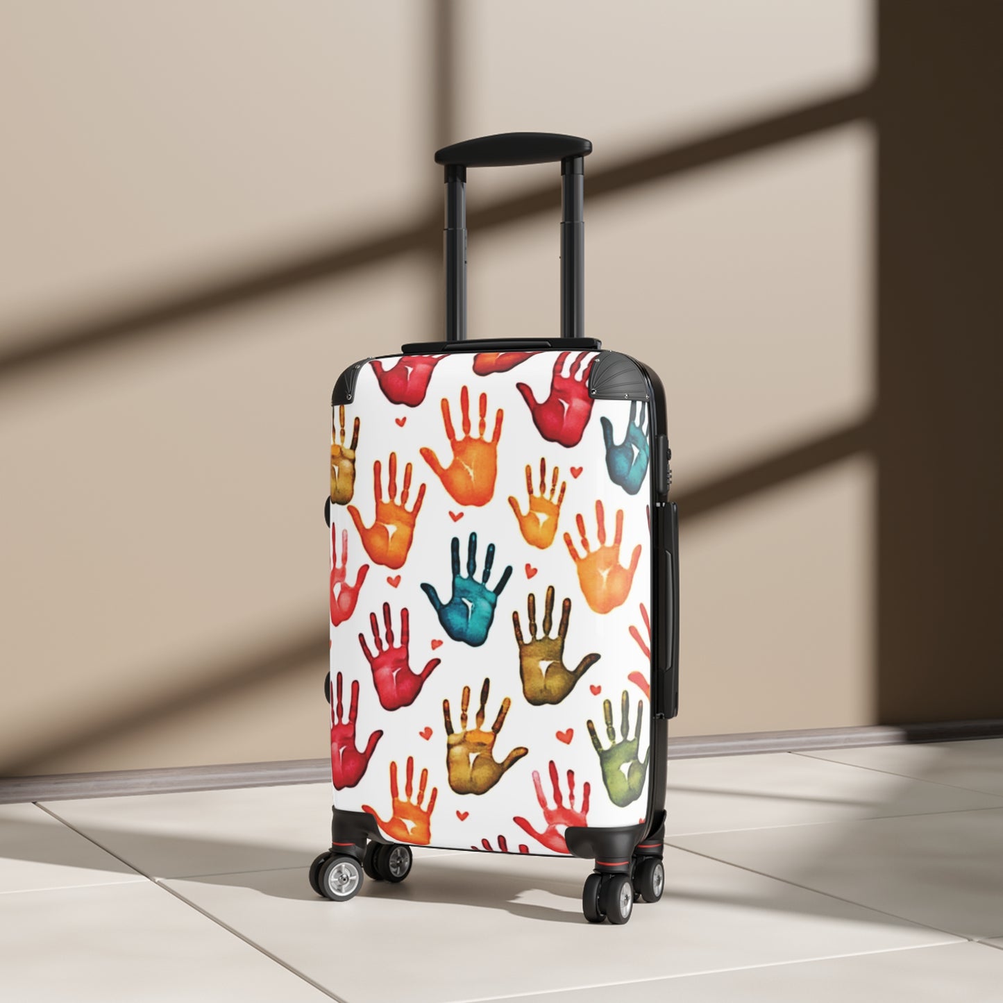 Colorful Handprint Suitcase – Kids Travel Luggage with Playful Palm Print