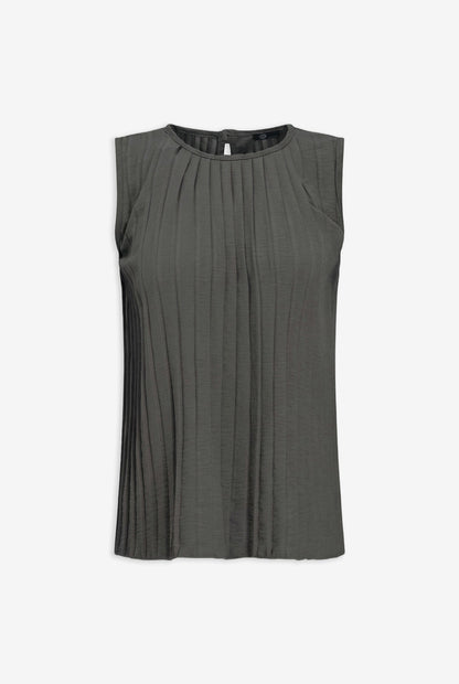 Women's Pleated Crew-Neck Sleeveless Top