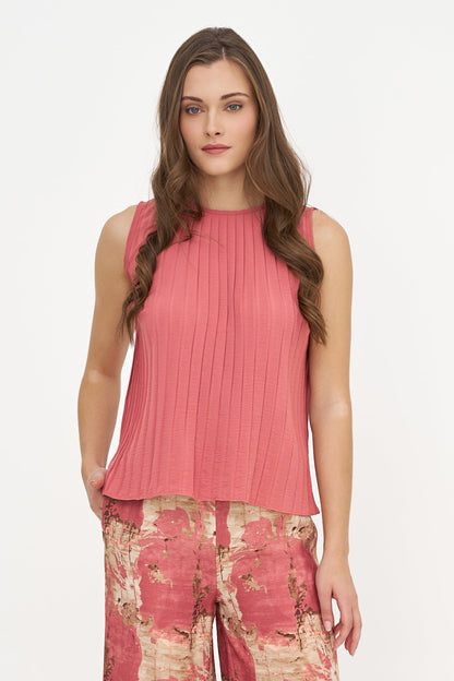 Women's Pleated Crew-Neck Sleeveless Top