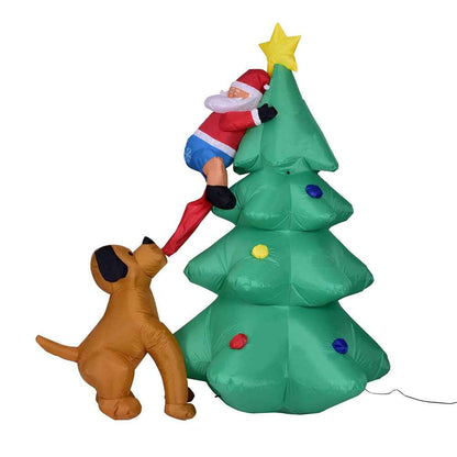 Inflatable Santa Climbing Christmas Tree Outdoor Yard Decoration – 1.8m Blow-Up Holiday Decor with Dog