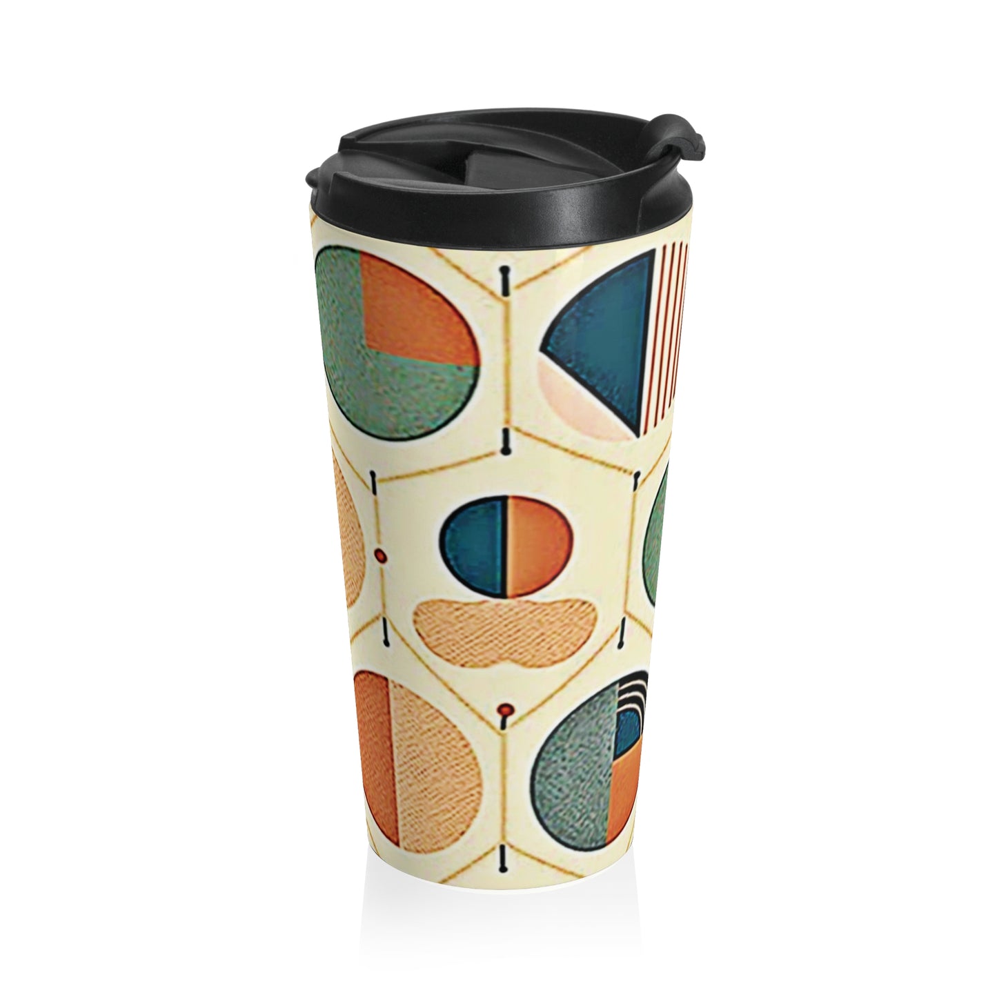 Mid Century Geometric Pattern Travel Mug | Retro Circle Design - AURABAGS SHOP