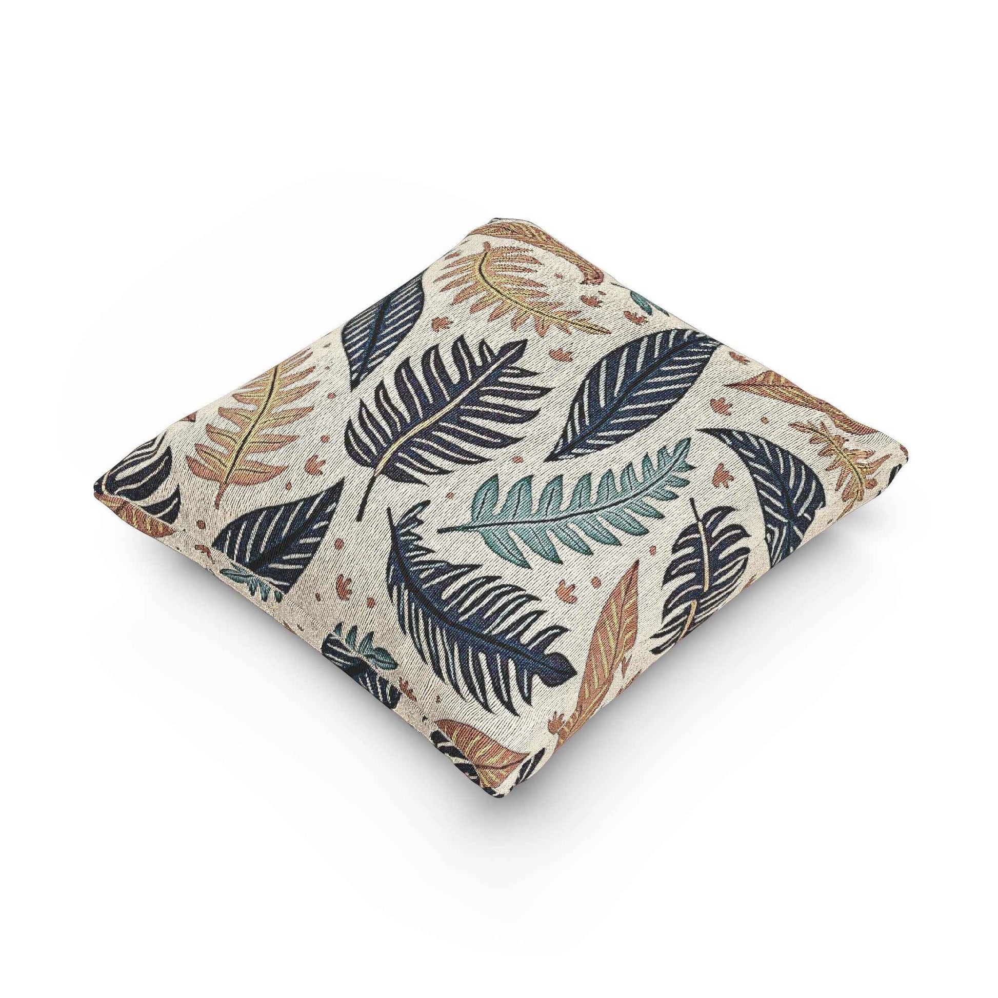 Botanical Leaf Pattern Woven Pillow | Tapestry Throw Cushion, Boho Home Decor