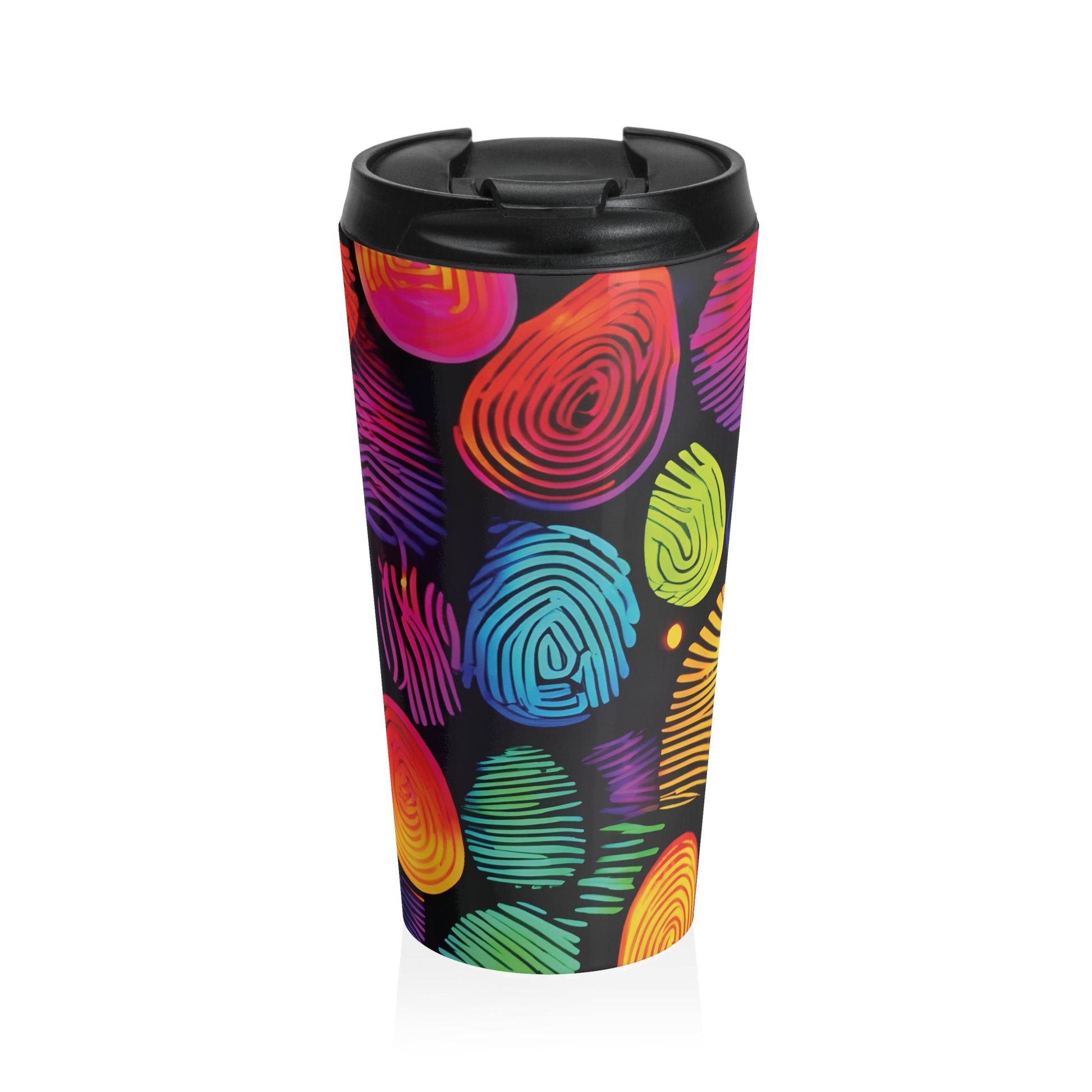 Rainbow Fingerprint Pattern Travel Mug | Colorful Swirl Stainless Steel - AURABAGS SHOP