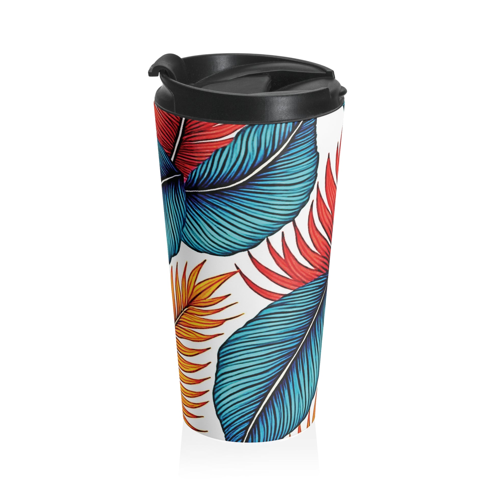 Tropical Leaf Pattern Stainless Steel Travel Mug | Colorful Palm Leaves - AURABAGS SHOP
