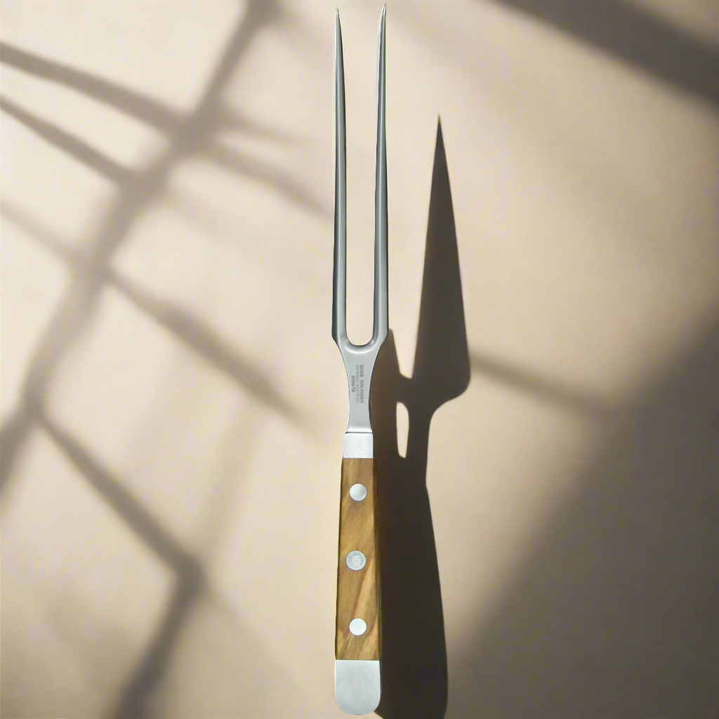 ALPHA OLIVE | Fleischgabel 18 cm | Geschmiedeter Stahl / Olivenholzgriff